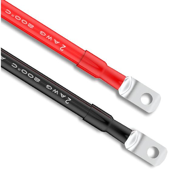 2 AWG Gauge Red + Black 1Ft Parallel Battery Power Inverter Cables For Solar, Auto, RV & Marine (Set)