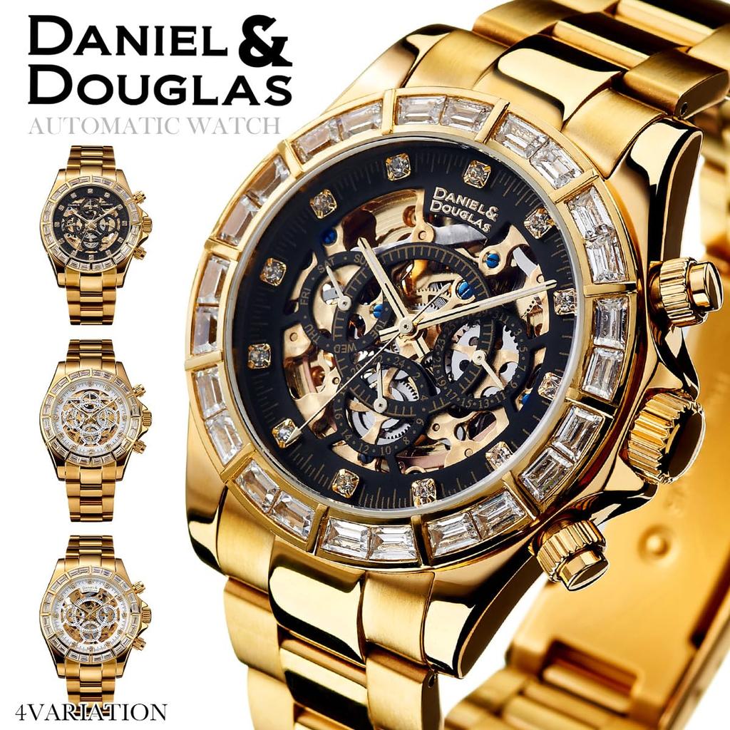 Watch DD8802DG Automatic DANIEL DOUGLAS Gold Black Mechanical Automatic Diamond Watch [Daniel & Douglas] & Men's