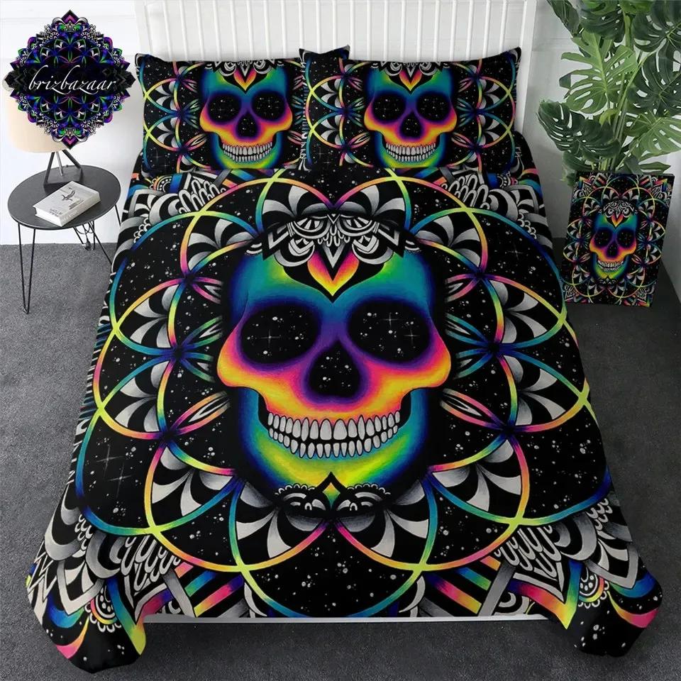 3D Printed Floral Skull Duvet Cover Set Mandala and Sugar Skull Bedding Sets Skeleton Bones Roses Floral Quilt Cover King Size