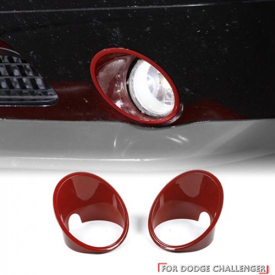 Red Front Fog Light Lamp Cover Trim Decoration Bezels For 09-14 Dodge Challenger