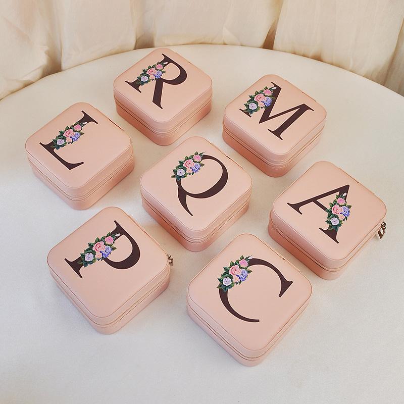 1PC Jewelry Boxes for Wedding Party Black Alphabet Personalized Pink Gift Box Jewellery Holder Jewelry Organizer Case