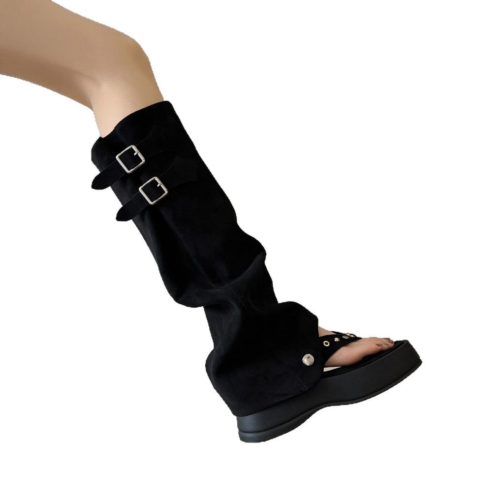 Ботинки с двумя носками для женщин на весну и лето 2025 года, новые тонкие шлепанцы на толстой подошве с завышенными брючинами, многослойные полые прохладные ботинки