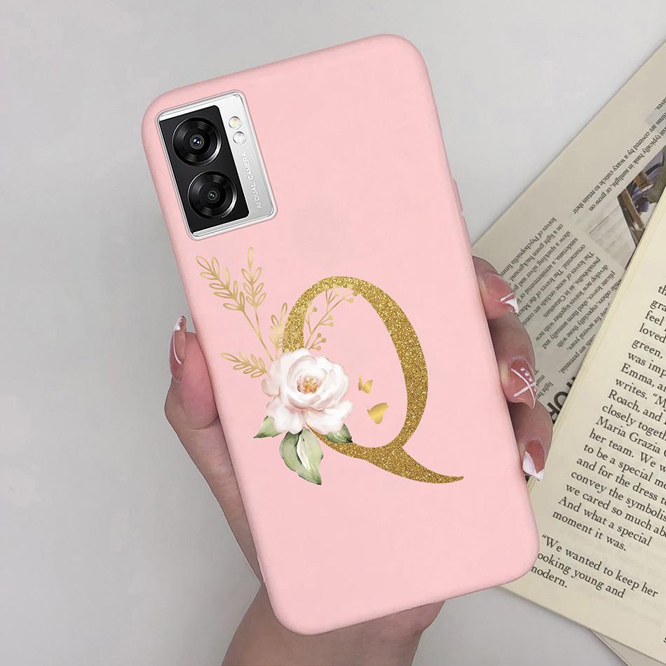 For OPPO A57 4G CPH2387 Cover Flower Letters Soft Silicone Case For OPPO A77 5G Shockproof Shell For Realme V23 5G Fundas Bumper