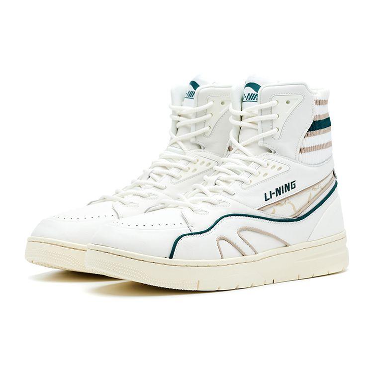 Li Ning Classic Series кожаные повседневные модные высокие кроссовки для скейтбординга мужские кроссовки темно-зеленые ALFR105-1