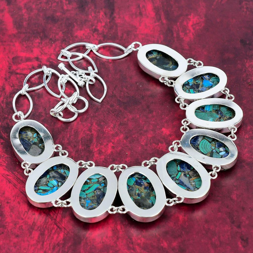 Ожерелье из медного малахита и азурита, ювелирные изделия ручной работы, ожерелье из стерлингового серебра 925 пробы, ювелирные изделия из драгоценных камней, регулируемое ожерелье-цепочка, подарок для жены