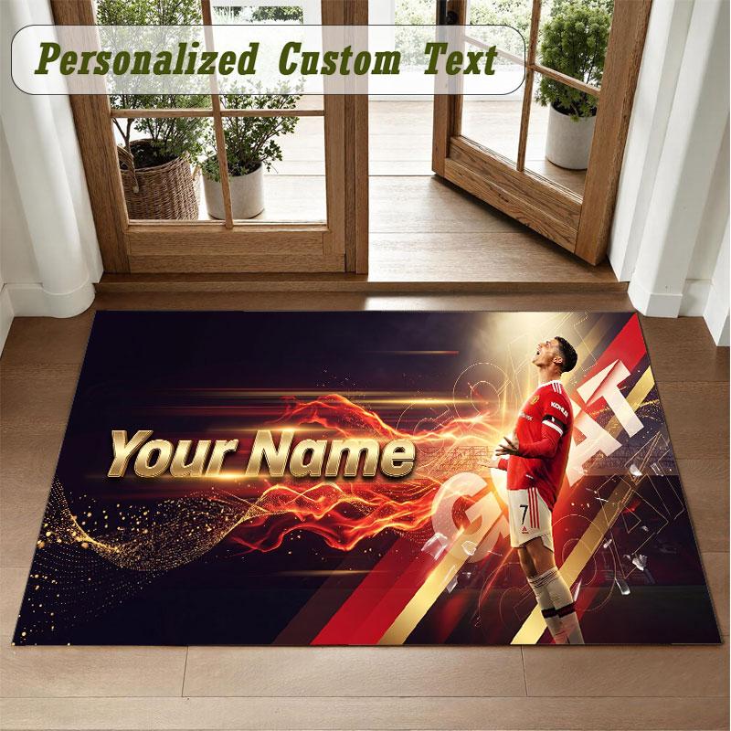 Crystal Velvet Square Rug Custom NameCristiano Ronaldo Pattern Non Slip Home Floor Decor Rug