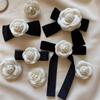 Fabric Camellia Flower Brooch Velvet Bow Tie Ladies College Style Shirt Collar Pins Vintage Wedding Party Brooches For Women