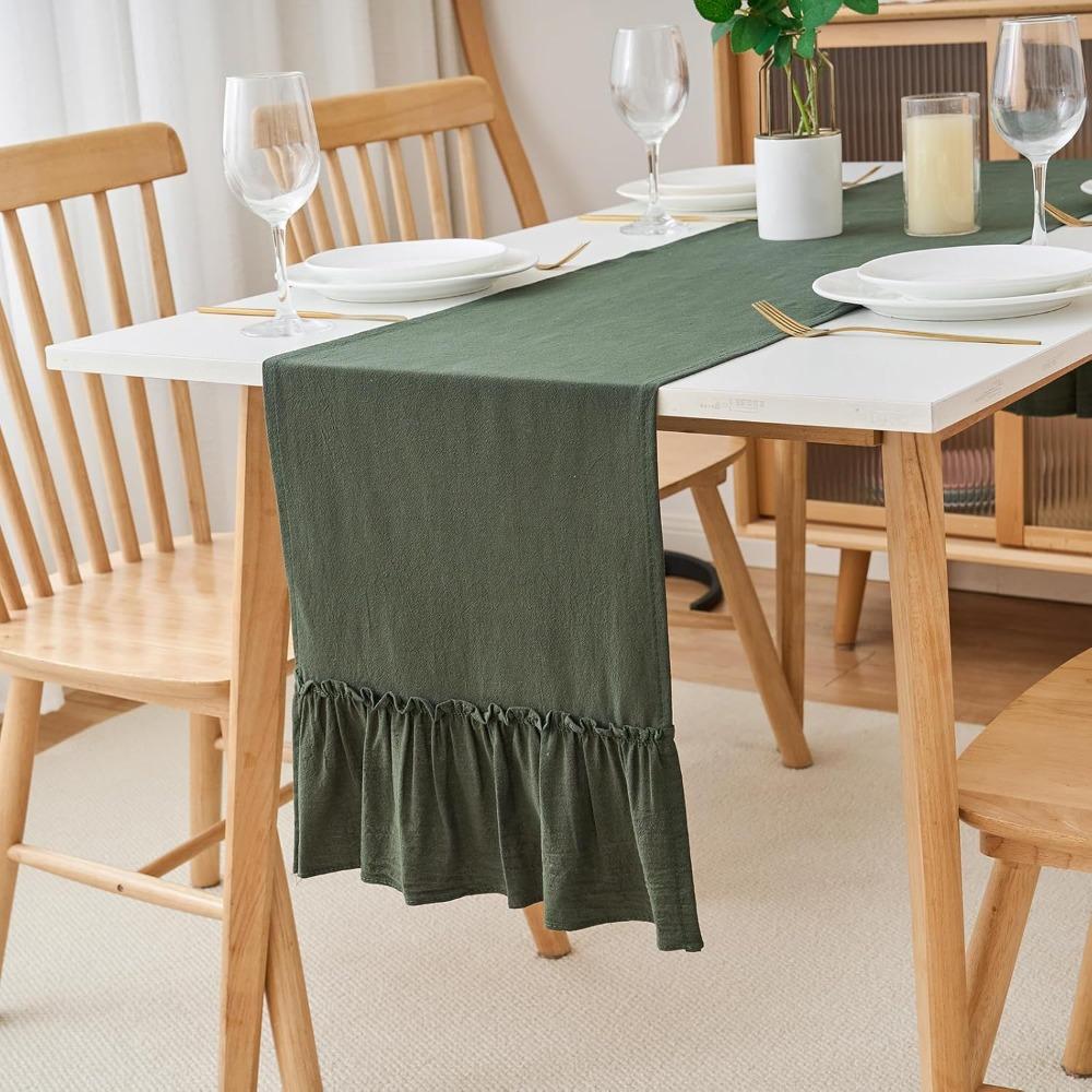 Cotton Ruffle Table Runner Vintage Dining Placemat Household Table Linen Party