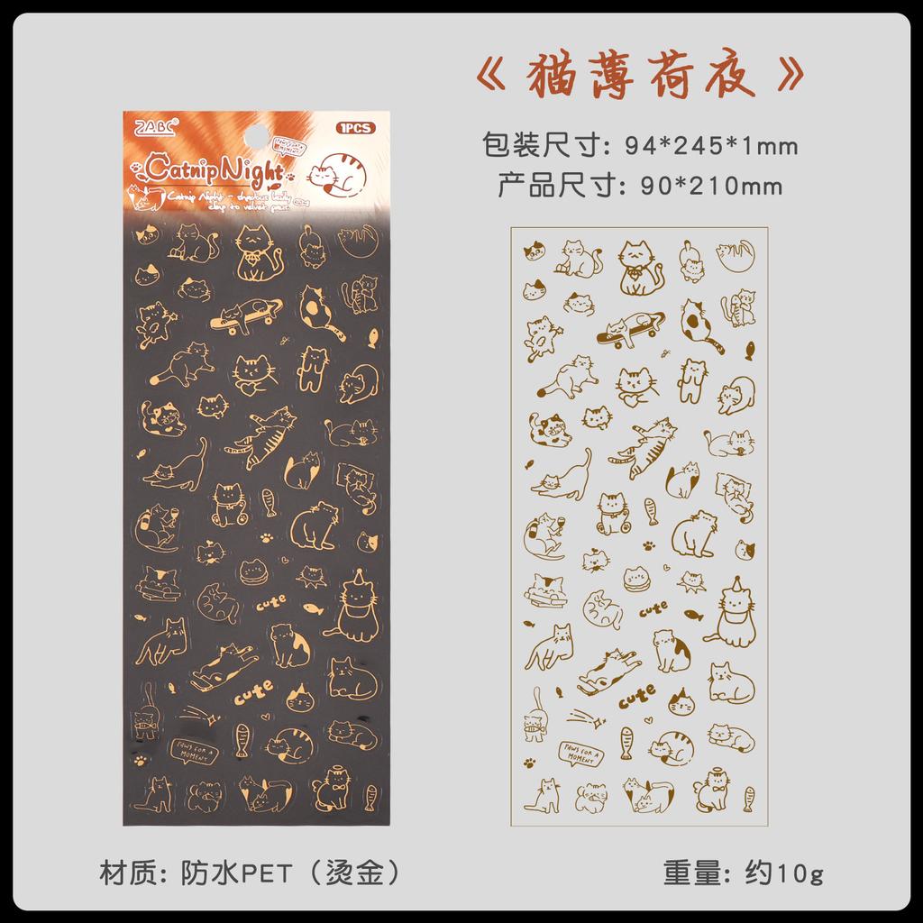 Cute Gold Foil Hand Drawn Black Cat Flat Stickers Kawaii Kitten Decor For Scrapbooking Journal Craft Supplies