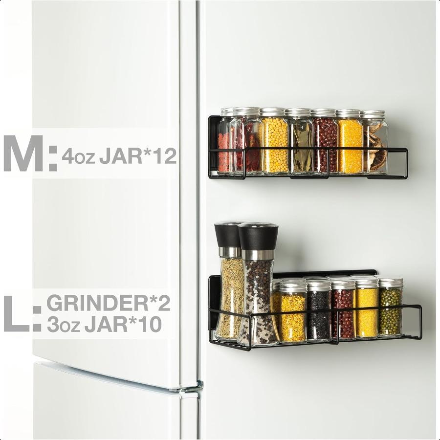 Прочная магнитная полка для специй для холодильника, большой размер, органайзер для экономии места, прочная полка для духовки, холодильника, 4 штуки, железо, черный