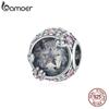 BAMOER Romantic Wedding 925 Sterling Silver Pink Zircon Star Pattern Bead Charm for Original Bracelet Bangle DIY Jewelry