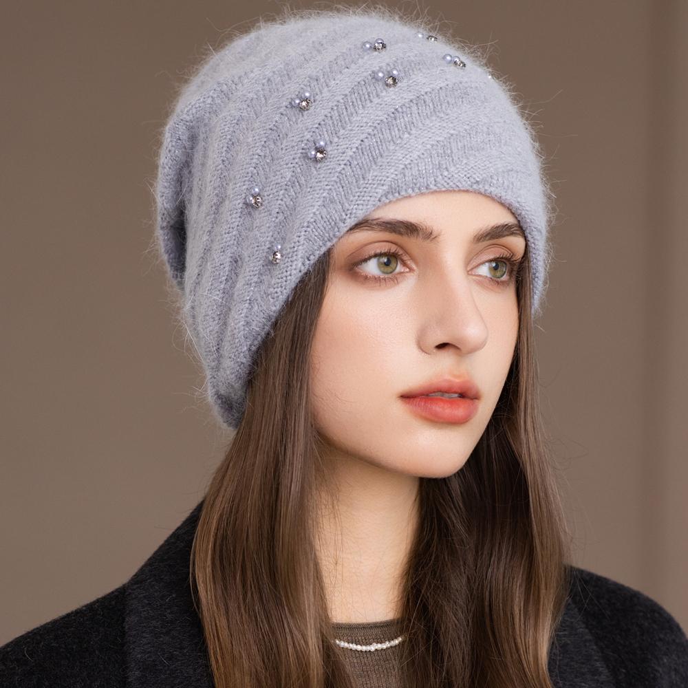 Новая женская зимняя шапка, украшенная шапка-бини, круговой стиль намотки, смесь кроличьего меха, теплая зимняя шапка, Y2K, женская уличная вязаная шапка