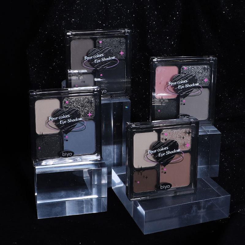 Палетка теней для век Biya Dark Style Smoky Black & Gray из четырех цветов с мелким шиммером