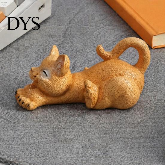 Small Animal Ornament for Shelf Stretching Kitten Figurine, Resin Cat Statue, Cute Ornament, Desktop Stress Relief Toy Compact Decoration Home Office