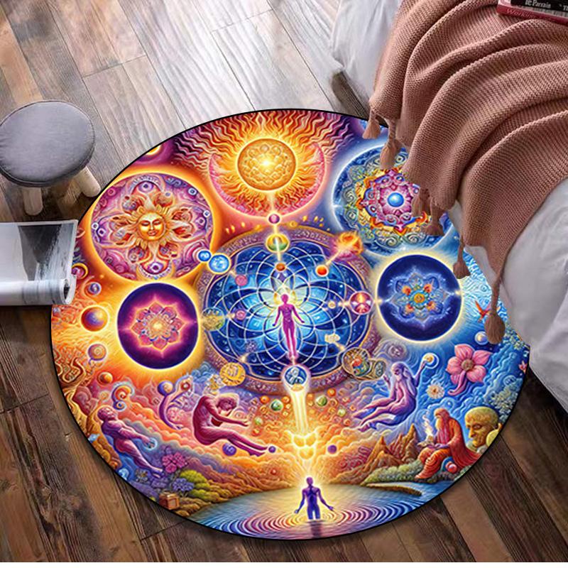 Lotus Meditation Circular Rug Office Decorative Carpet For Living Room Bedroom Door Mat Floor Carpet Computer Chair Area Rug Viking Theme Decor