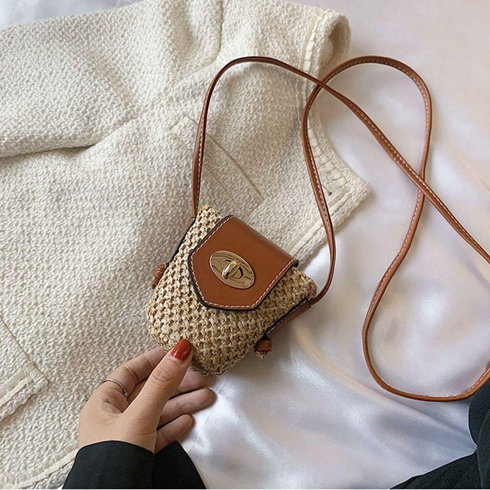 Bohemian Style Weave Shoulder Bag Mini Crossbody Bag Casual Woven Bags for Women Makeup Bag