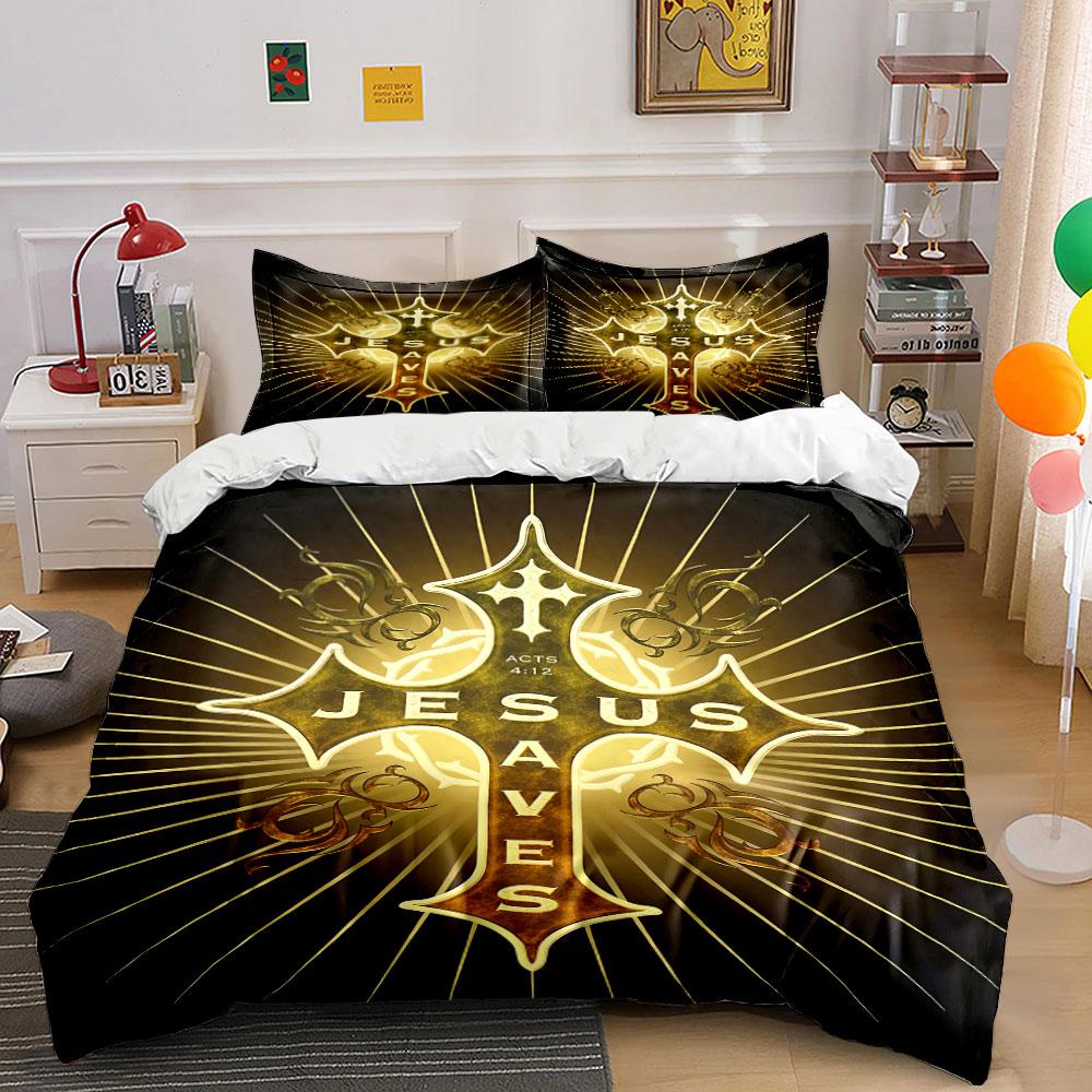 "Jesus Saves Cross Set" Bedding Duvet Cover Set Duvet Cover Pillowcases (1 * Duvet Cover 2 * Pillowcases, without duvet insert)