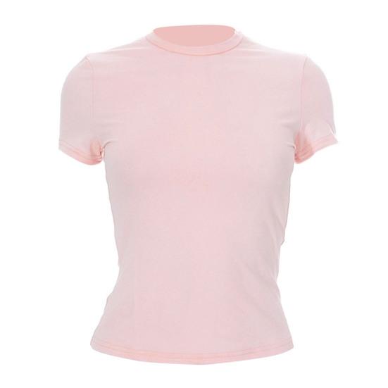 Women Tee Shirt Round Neck Short Sleeve Pullover Tops Slim Fit Solid Color T-shirt Streetwear