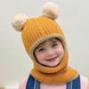 Детская шапка с плюшевыми помпонами, утолщенная вязаная шапка 3-в-1, шапка-шарф-маска, головной убор, эластичная посадка, ветрозащитная шапка