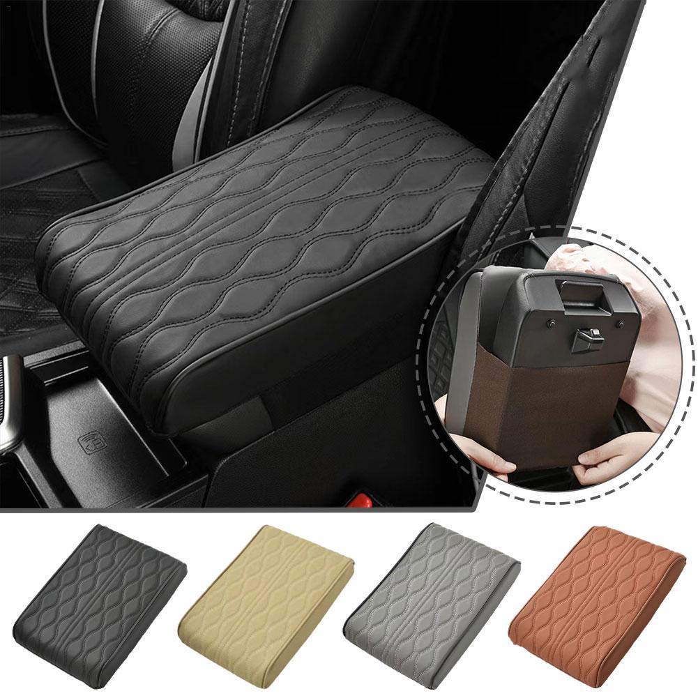 Wave Embroider PU Leather Car Armrest Mat Center Console Arm Rest Protection Cushion Auto Armrests Storage Box Cover Pad