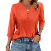Women's T Shirt Solid Color Button 3/4 Sleeve Daily Weekend Fashion Basic V- Neck Regular Top