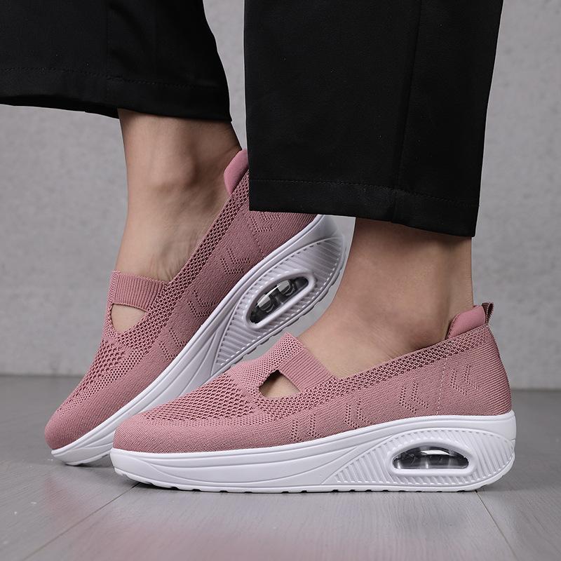 Сетчатые дышащие туфли с покатым каблуком и толстой подошвой на воздушной подушке для женщин