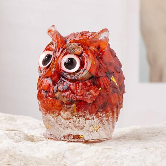 Natural Crystal Owl Ornament Handcrafted Resin Owl Figurine with Crystal Gravels Inside
