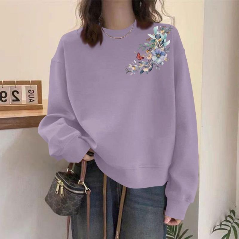 Пуловер из чистого хлопка, осень, новая толстовка, женский, с принтом, нишевый дизайн, свободный, женский топ с длинным рукавом
