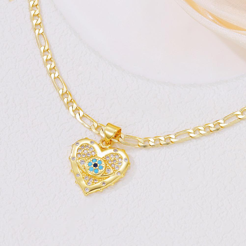 Подвеска-амулет от сглаза и серьги-сердечки - Набор украшений - Медь с золотым покрытием