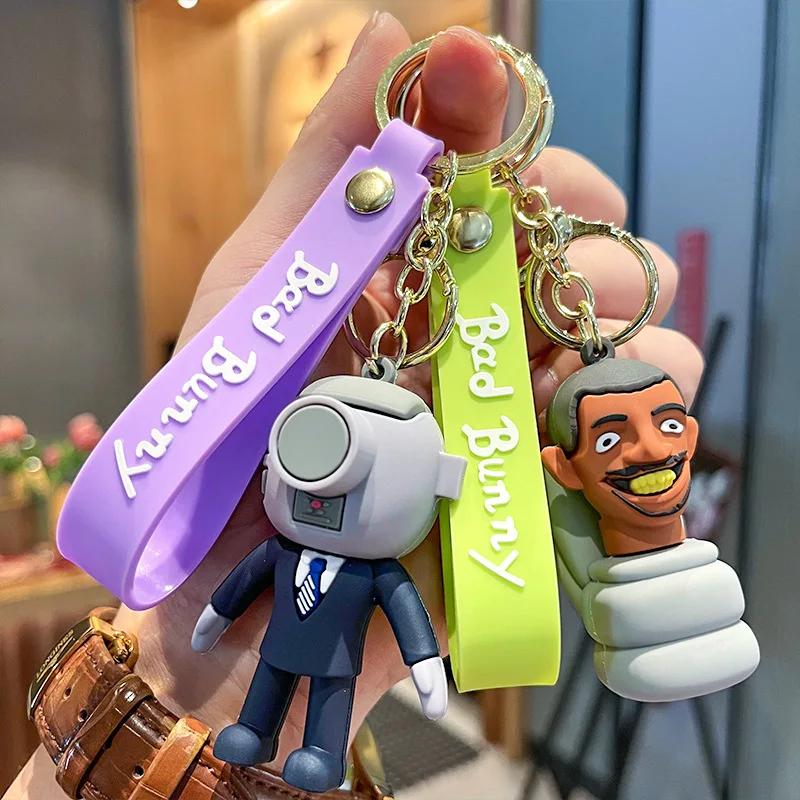 Cuphead Keychain Anime Cartoon Mugman Figures Doll Skibidi Toilet Man Keyring Pendent Car Key Chains Kids Toys Christmas Gifts