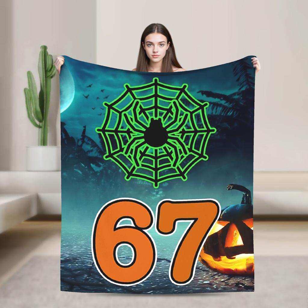 67 Meme Halloween Haunted Spooky Warm Blanket Camping Plush Throw Blanket Living Room Flannel Bedspread Sofa Bed Cover