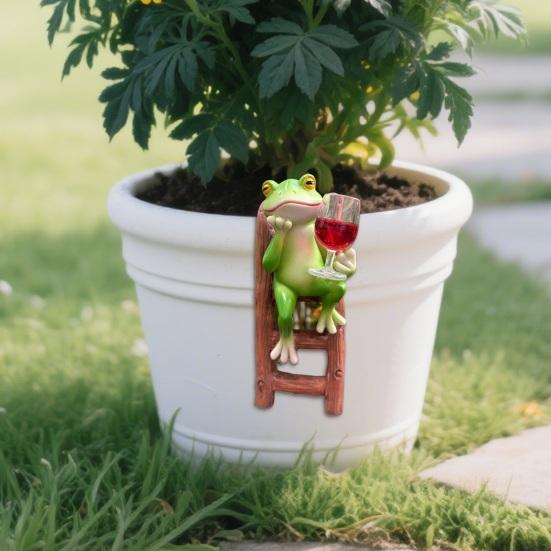 Garden Ornament Pot Hanger Frog Ladder Design Weather-Resistant Resin Pot Edge Ornament Plant Display Accessory