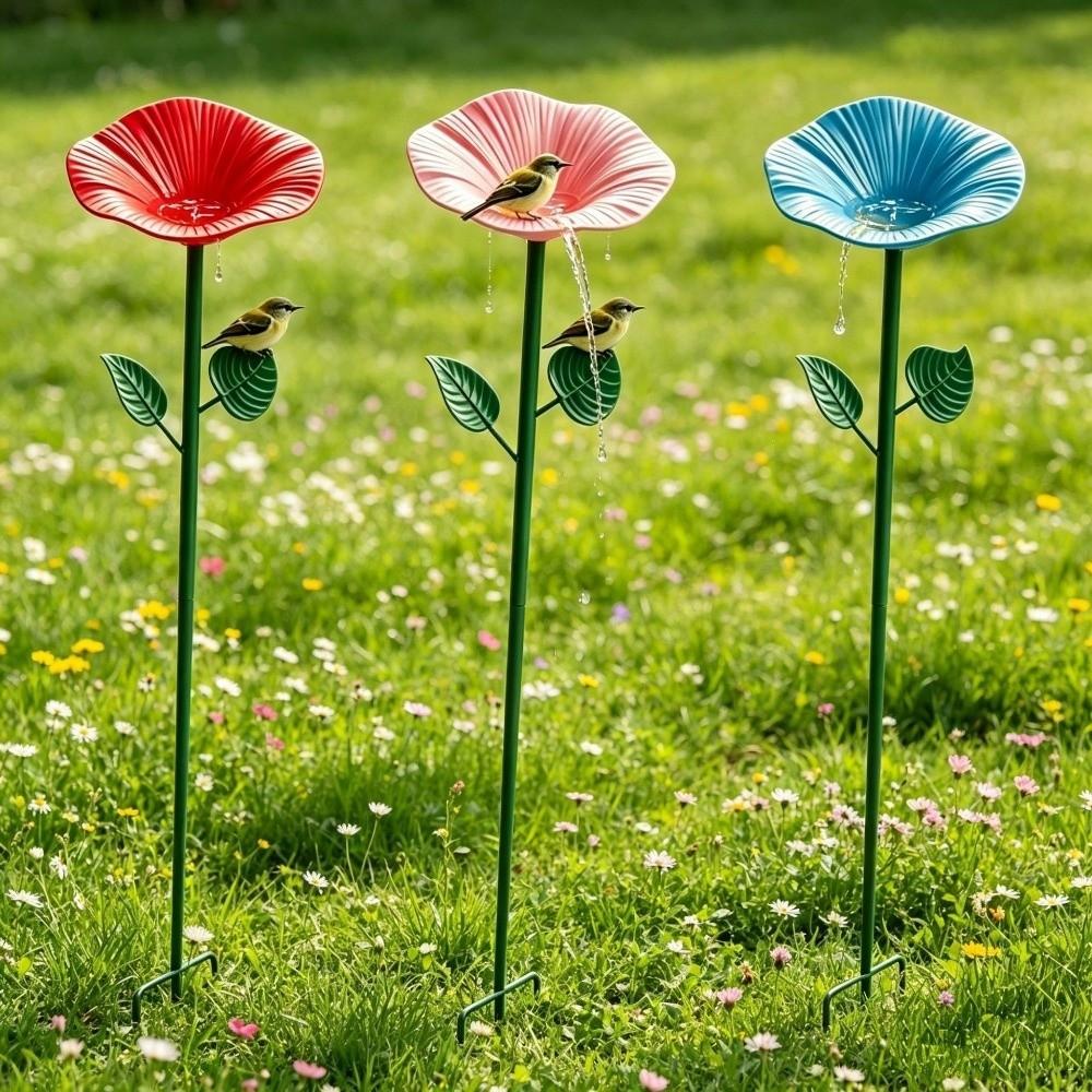 Creative Flower Shaped Bird Bath Iron Bird Water Bowl Butterfly Bee Water Station Parrot