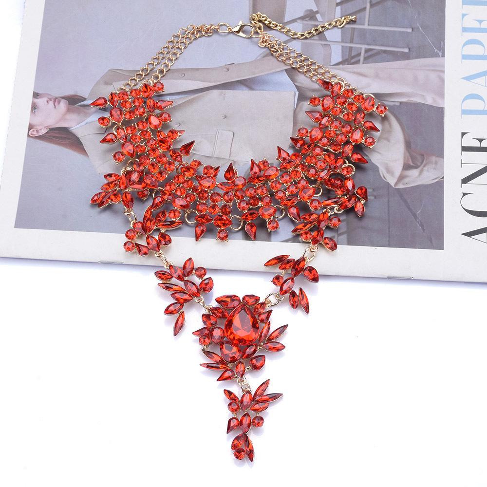 Full Rhinestone Water Drop Pendant Necklace, Exaggerated Collarbone Chain Clothing Accessory For Women