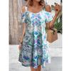 Летние повседневные платья с открытыми плечами для женщин 2025 года, модное мини-платье в стиле бохо с этническим цветочным принтом и мраморным принтом с V-образным вырезом