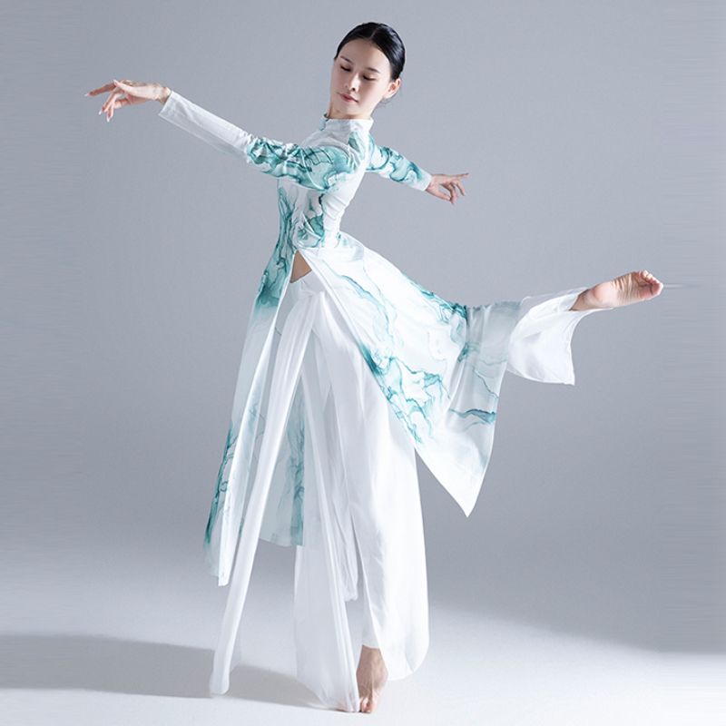 Одежда для занятий классическими танцами в китайском стиле с брюками и комплектом одежды для выступлений из сетки