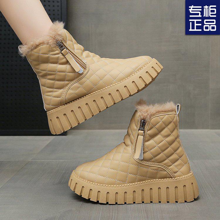 Зима 2024 года, новые зимние сапоги на толстой подошве из бархата и утолщенного хлопка, женские короткие сапоги с меховым покрытием, теплая женская обувь из хлопка
