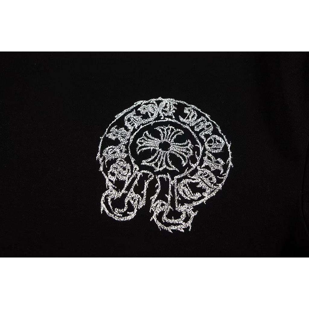W344 CHROME HEARTS 2025 Летняя новая высококачественная хлопковая свободная футболка с круглым вырезом большого размера для мужчин и женщин, парная футболка