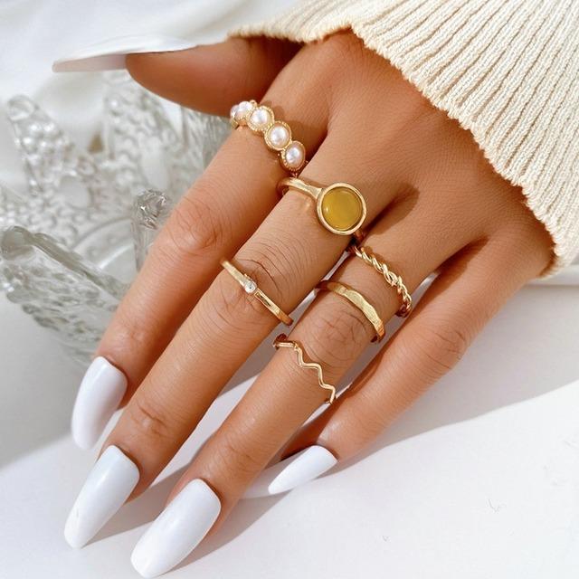 Fashion Jewelry Rings Set Gold Color Hollow Round Opening Women Finger Ring for Girl Lady Party Wedding Gifts
