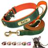 Personalized Dog Collar Leash PU Leather Dogs Collars Pet Rope Engraved Pet ID Name Necklace for Small Large Dogs Soft Padded