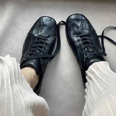 Вымытая Ручная Работа Коровья Кожа Немецкие Тренировочные Туфли Женские Ретро Старые На шнуровке На плоской подошве Одинарные Туфли