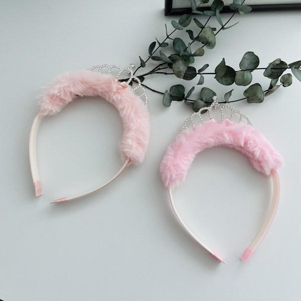 Real Art Cute Glitter Crown Headband Mink Tiara Hairband for Toddler Girls