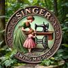 Vintage-7.8 Inch Wood Singer Sewing Machine Sign Plaque - Distinctive Iron Wall Decoration with Retro Aesthetic, Simple and Stylish Toilet Door Hangin