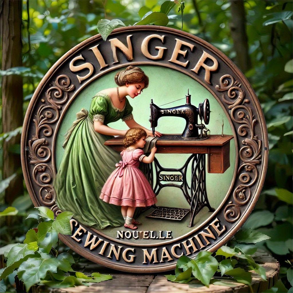 Vintage-7.8 Inch Wood Singer Sewing Machine Sign Plaque - Distinctive Iron Wall Decoration with Retro Aesthetic, Simple and Stylish Toilet Door Hangin