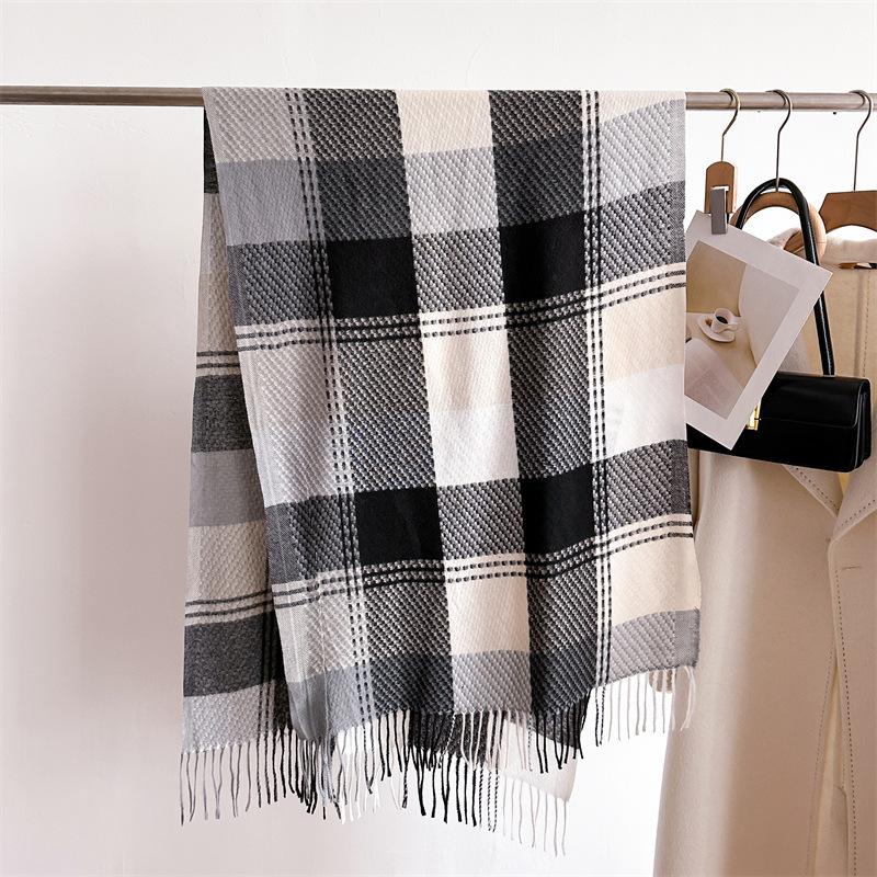 Nordic Style Autumn And Winter Imitation Cashmere Large Grid Warm Shawl Scarf, Unisex Fashion Versatile Tassel Scarf