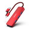 BENFEI USB USB Connection Aluminum Alloy 4 USB Thunderbolt Compatible with iPhone 15 MacBook iPad Red 3.0 Hub, 2-in-1 Type-A/Type-C Support, Frame,