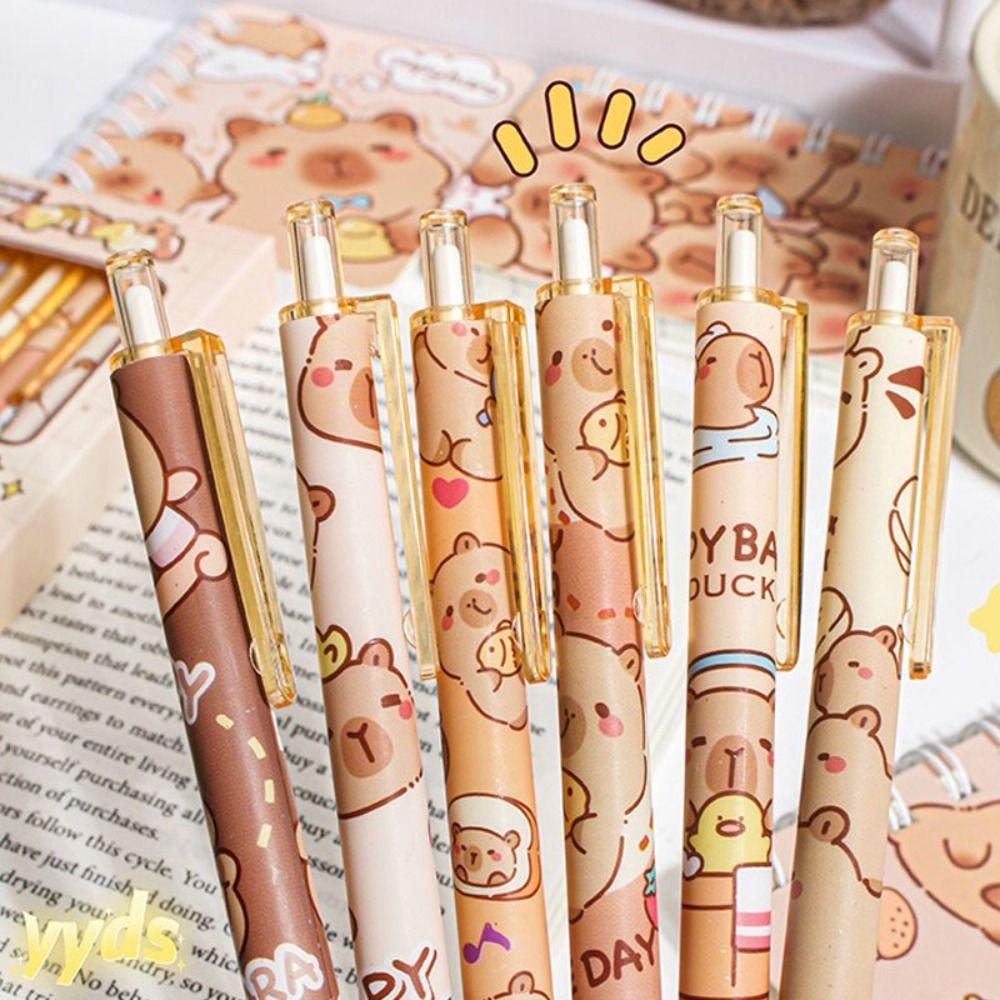 6 шт. Быстросохнущая ручка с нажимным механизмом 0,5 мм Ручка для экзаменов Милая гелевая ручка с капибарой Офис