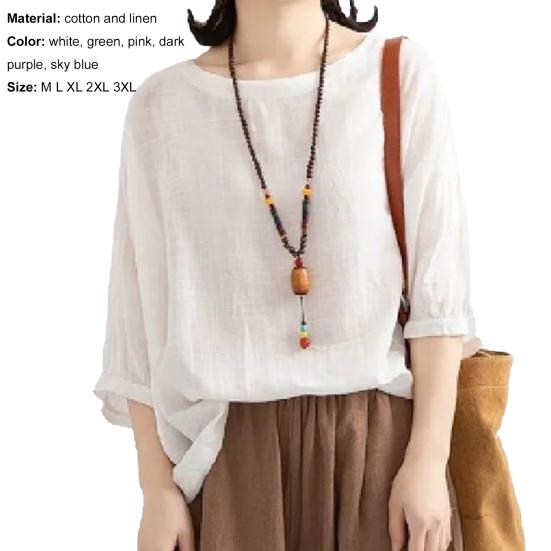 Блузка с коротким рукавом, дышащая хлопковая льняная женская рубашка «летучая мышь», подол, одежда для повседневного ношения