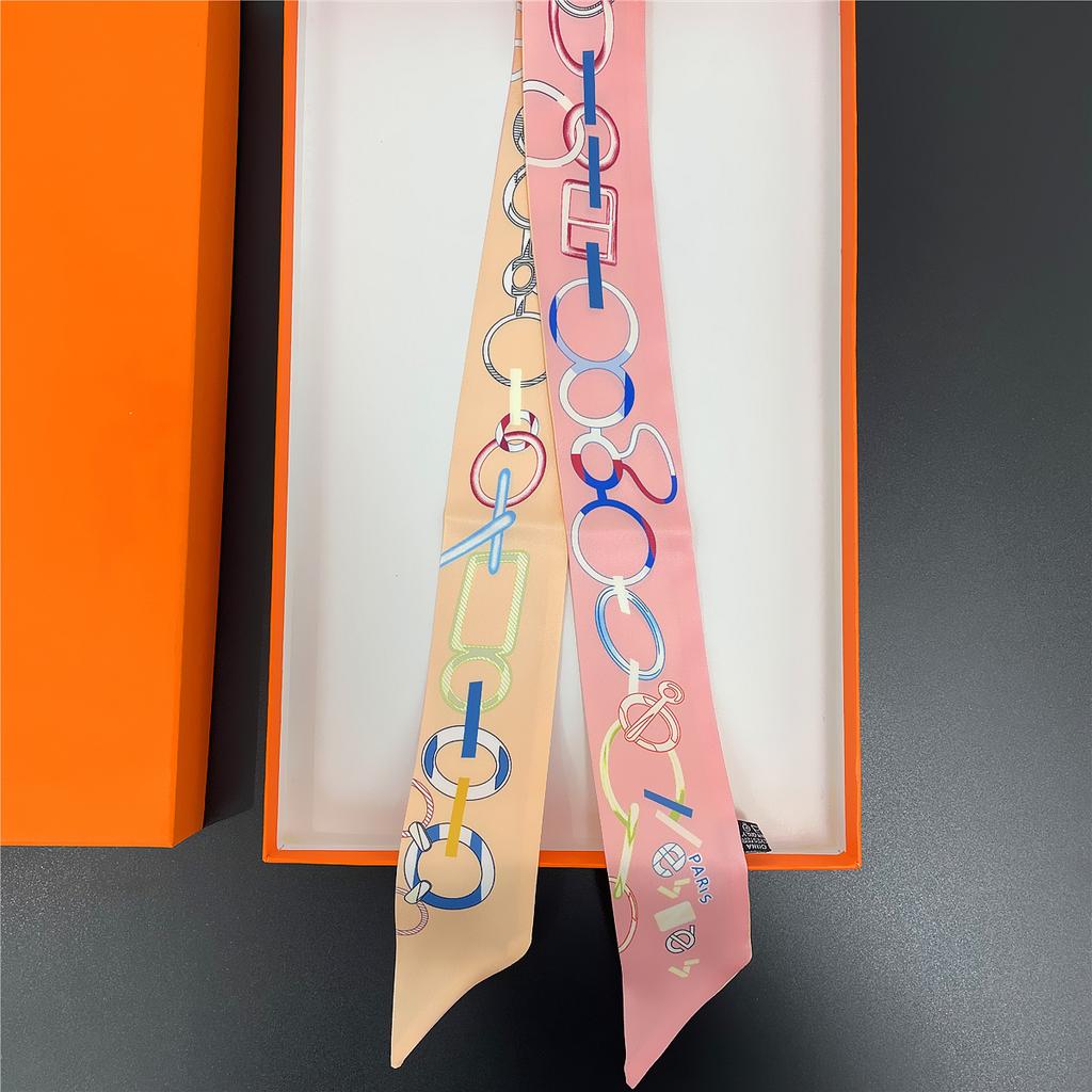 2024 Бренд Дизайн Клетчатый Шелковый Шарф Роскошный Шарф Женский Фуляр Узкая Сумка Шарфы Шейный Платок Для Женщин Модная Повязка На Голову Для Волос