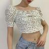 New Spring and Summer Style Small Fresh Square Collar Floral Puff Sleeve Short Sleeve Top To Make It Look Slim and Short T-shirt for Women
